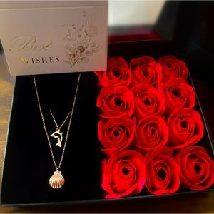 Women's Day GiftBox with Sterling Silver Necklaces / Eternal Red Rose